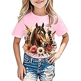 Girls Western Horse T-Shirts - Cute Cowgirl Outfit Kids Short Sleeve Shirts Funny Tops Rodeo Toddler Summer Tee