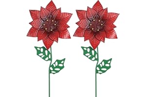 YEAHOME Outdoor Christmas Decorations, Set of 2 Poinsettia Flower Decorative Garden Stakes for Christmas Decor, Metal Red Flowers Xmas Decorations for Outside Garden Yard Lawn Porch