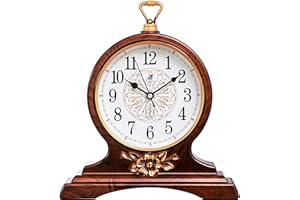 RNUIE Desk Clock for Table Decor, Retro Mantel Clock Battery Operated for Fireplace Mantel, Living Room, Bedroom, Office, Desktop Decoration(Second Brown)