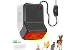 DEJUNPIOOL Dog House Heater with Thermostat for Small Chicken Coop, Electric Pet Heater for Outside Dog Cat House, Safe Winter Warmer with PTC Heating, Overheat Protection, Chew-Proof Cord, 95-100.4°F, 300/600W