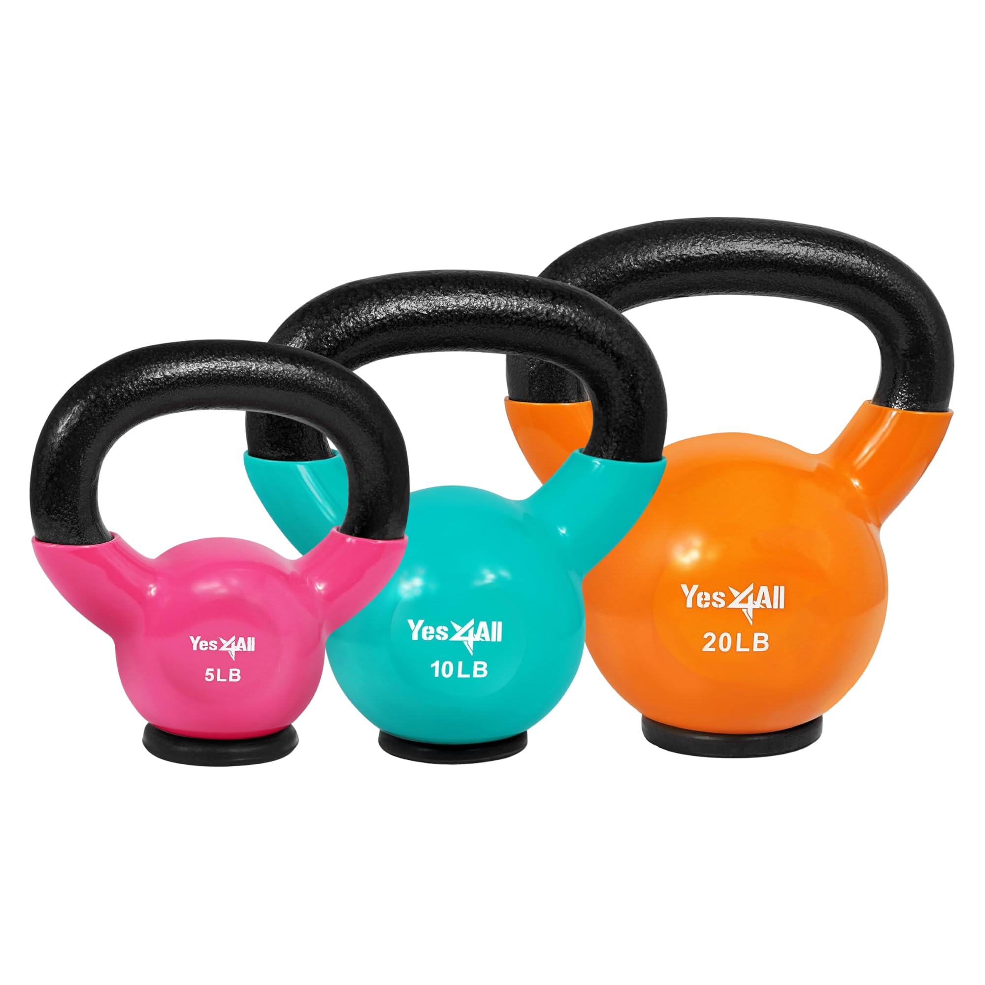 Yes4All Bundle of Kettlebells Weights/Rubber Base Kettlebell - Fitness Hand Weights, Exercises Equipment For Home Gym, Sports Outdoor Image