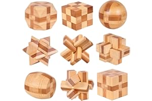 VolksRose 9pcs Wooden Brain Teaser Puzzles, IQ Challenge Puzzle Games, Logic Smart Mind Puzzle Box Lock Toy Removing Assembling 3D Small Puzzle Gift Set for Adults Teenagers Kids, 1.8inch 4.5cm
