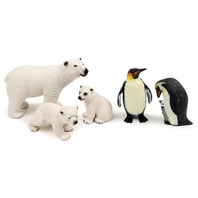 UANDME Polar Animal Toy Figurines Set, Includes Polar Bear Family &amp; Emperor Penguin Family Figures