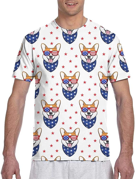 Amazon Co Jp Tシャツ メンズ 半袖 アメリカ風コーギー 星 柄プリント 個性 カジュアル トップス 大きいサイズ ゆったり 五分袖 吸汗 通気 柔らかい クルーネック シャツ 春 夏服 服 ファッション小物