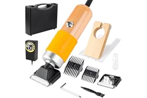 YUZES Carpet Trimmer with Shearing Guide, Speed Adjustable Tufting Shear with 2 Blades, Low Noise Vibration Wooden Handle Carpet Carving Clippers, Rug Shaver, Rug Making Kit, Dog Clippers