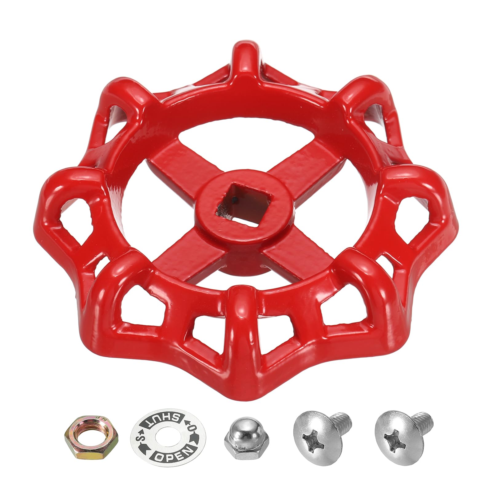 PATIKIL Outside Faucet Handle Square Stem Hole 11x11mm, Cast Steel Round Wheel Faucet Handles Replacement Water Spigot Handle with Screws Spacer, Red