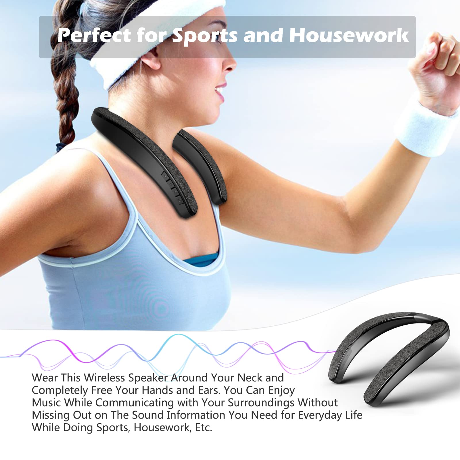 Smaloyd Bluetooth Lautsprecher Tragbarer, Wireless-Neckband,Theater Stereo Surroud Ton, mit Mikrofon,Kabelloser für Sport im Freien 5