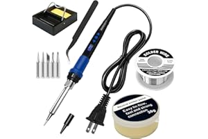FUMEIYI Soldering Iron Kit,80W LED Display Adjustable Temperature Soldering Iron Kit with Automatic Sleep Mode, Includes 5 Tips, Solder Wire, Stand, Flux - Professional Blue Welding Tool for Repair and DIY