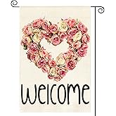 AVOIN colorlife Love Heart Rose Wreath Valentines Day Garden Flag 12x18 Inch Double Sided Outside, Floral Welcome Romantic Anniversary Yard Outdoor Flag