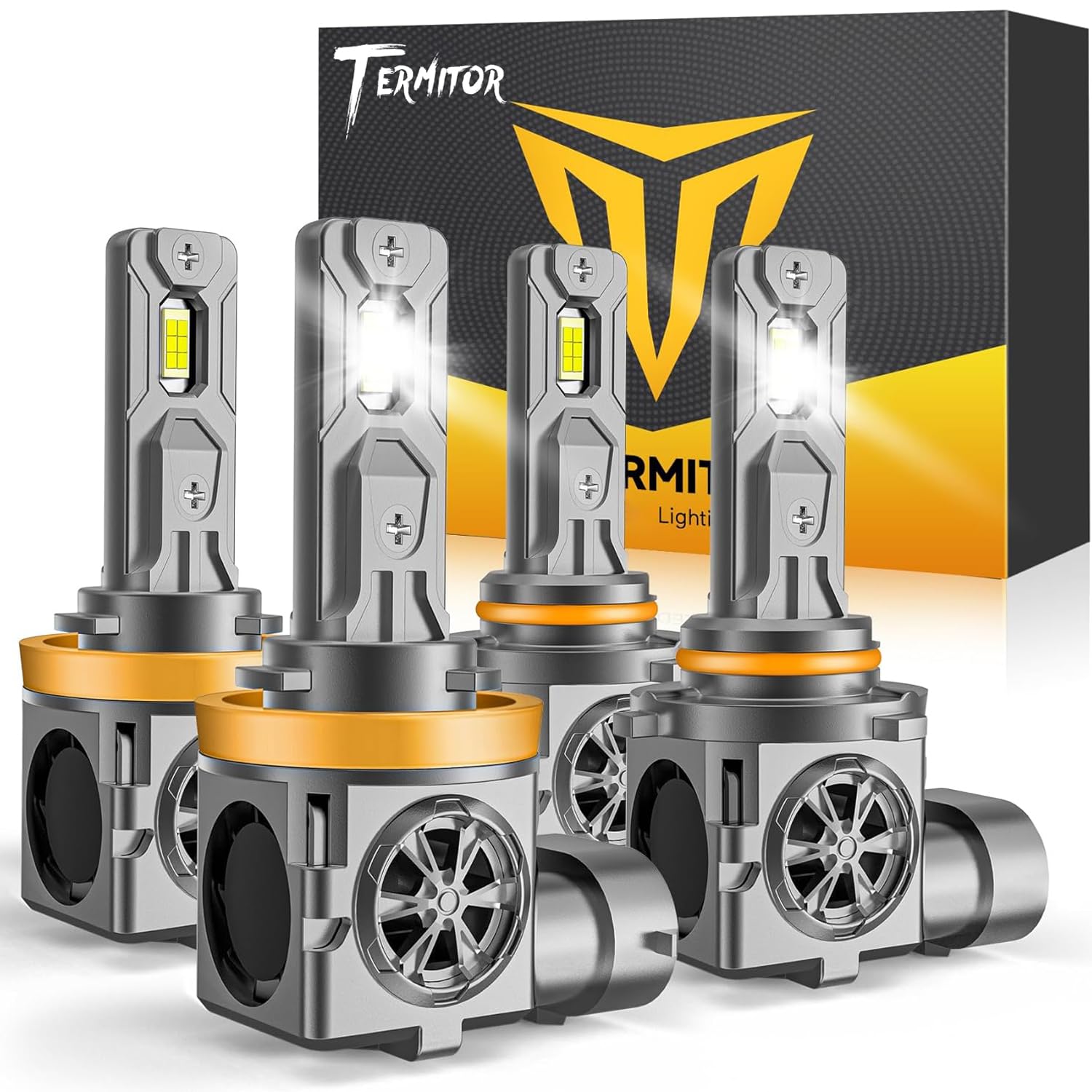 Termitor H11 9005 LED Bulbs Combo, 140,000LM Ultra Brightness, 6500K Cool White,1:1 Mini Halogen Size, H11/H9/H8 9005/HB3 Fog Lights with Cooling Fan, Plug and Play, Pack of 4 Image