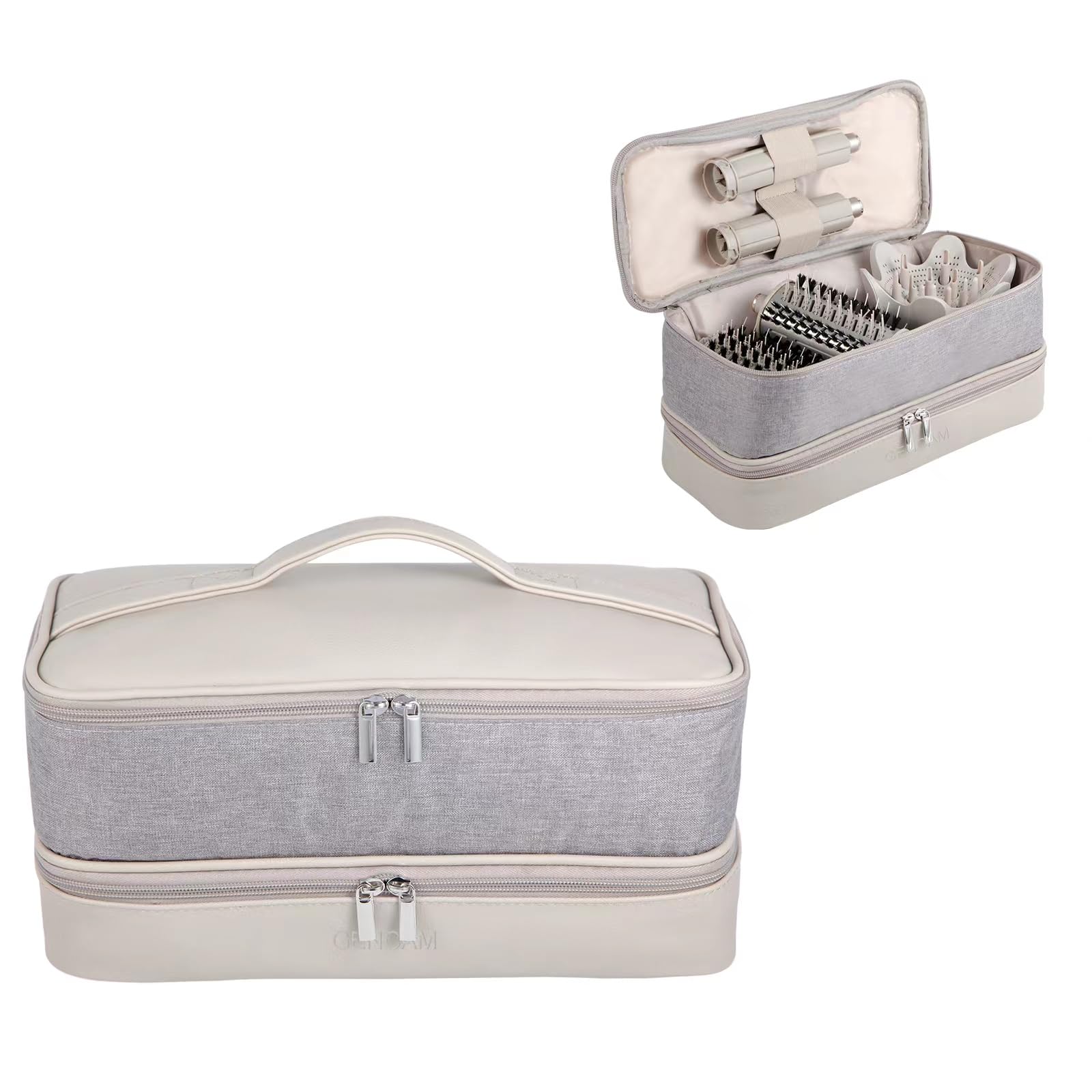 GENCAM Double-Layer Carrying Case for Shark FlexStyle & SpeedStyle, Portable Storage Organizer for Shark FlexStyle FlexFusion/Dyson Airwrap Styler & Attachments, Light Gray