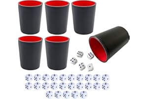 BAMBOO'S GROCERY LOKII Leather Dice Cup, Quite Felt-Lined Interior, 6 Shaker Cups and 30 Dot Dices, one Carry Bag (Black and Red)