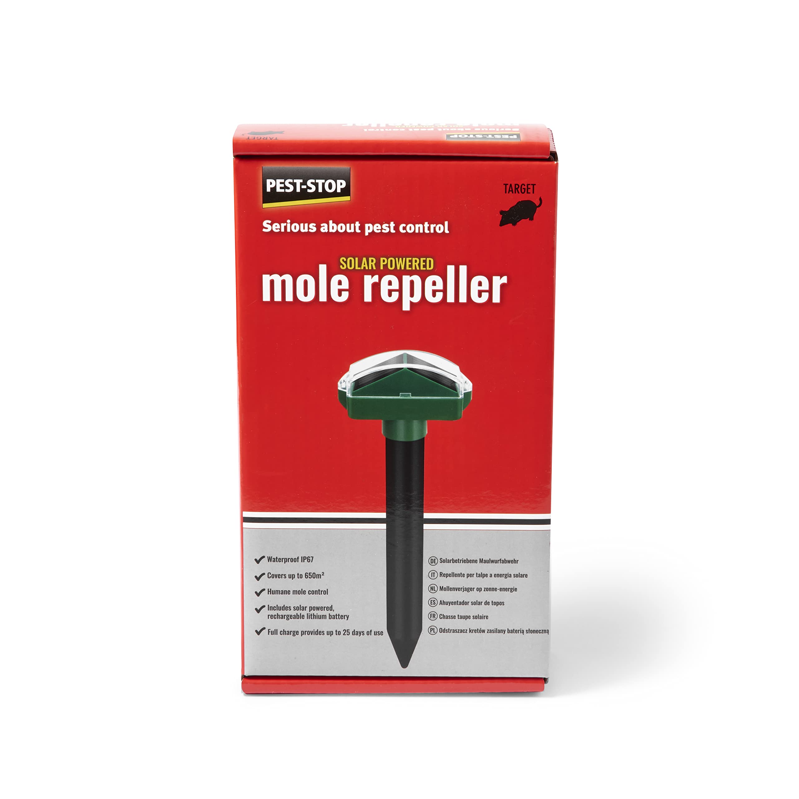 Pest-Stop Solar Powered Mole Repeller – Ultrasonic Sonic Pest Deterrent for Garden – Waterproof Stakes for Moles, Voles, Gophers and Rodents – Solar Powered Outdoor Use – Covers 650m²