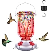 Hummingbird Feeders for Outdoors with Ant Moat, Hand Blown Glass Hummingbird Feeder, 4 Feeding Ports with Perch, Outdoor Garden Décor, 15 OZ, Red, Gifts for Mom Wife Dad Men Women