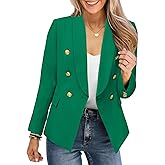 CRAZY GRID Womens Casual Blazer Jacket Gold Button Long Sleeve Work 0ffice Blazer Lapel Open Front Jacket