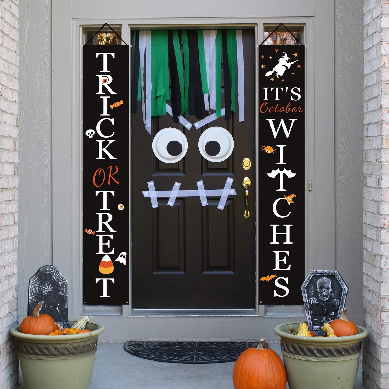 Halloween Decorations Outdoor | Trick or Treat & It's October Witches Halloween Signs for Front Door or Indoor Home Decor | Porch Decorations | Halloween Welcome Signs: Home & Kitchen