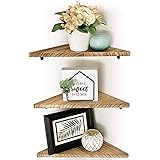 BEECORA Corner Floating Wall Shelves- Home Decor [3PC Set] w/Bonus Level Rustic Real Wood Farmhouse Shelf for Bedroom Wall Mo