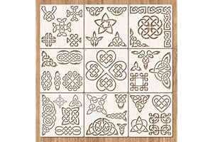 Baychendoo 9-Pack Celtic Knot Stencils for Painting on Wood- 8x8 Inch Reusable Drawing Templates for Wood Painting, Wall Art,