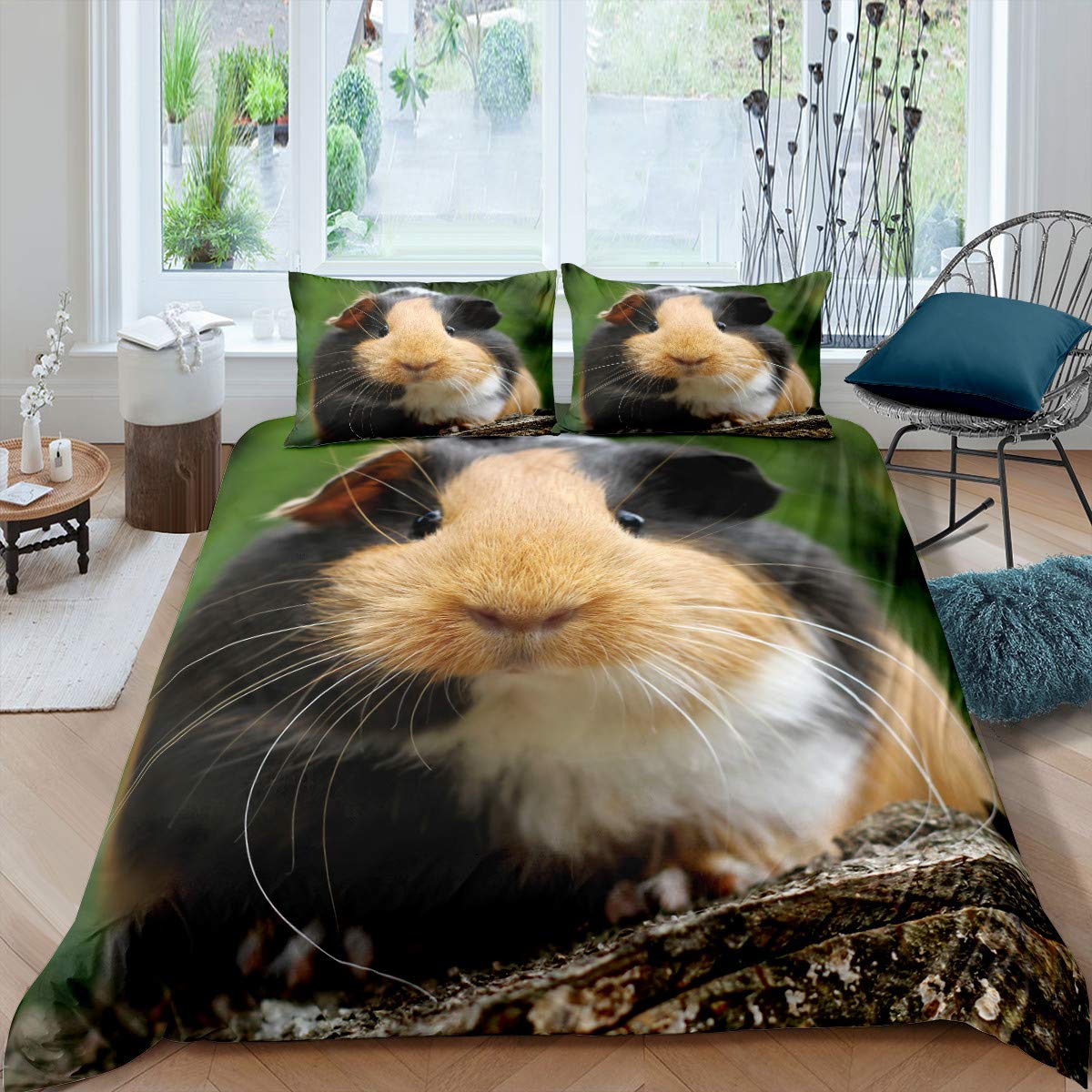 Cute Cavy Pattern Duvet Cover Cartoon Lovely Pet Guinea Pig Bedding Set 3D Print Animal Theme Comforter Cover for Boys Girls Children Teens Bedroom Decor Bedspread Cover Single Size