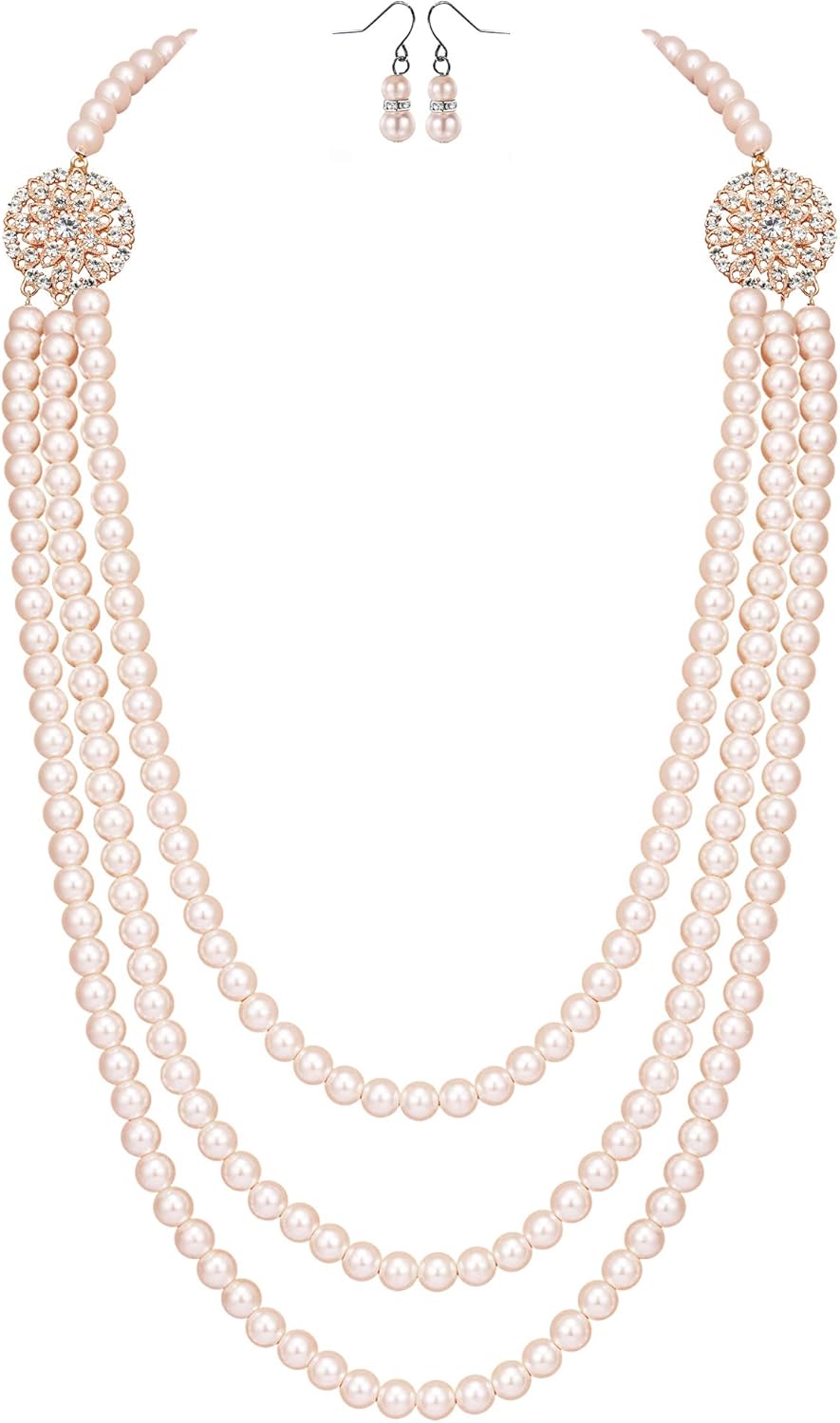 BABEYOND 1920s Gatsby Pearl Necklace Vintage Bridal Pearl Necklace Earrings Jewelry Set Multilayer Imitation Pearl Necklace with Brooch