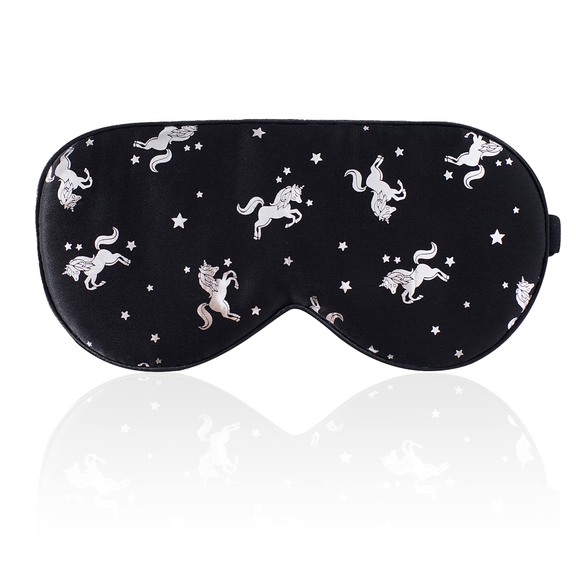 townssilk Silk Sleep mask with Adjustable Strap,Comfortable and Super Soft Eye mask Ultimate Sleeping aid Silver Unicorn Black