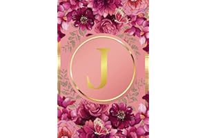 Monogram Notebook J: Pink and Gold Floral Initial Letter J Monogram College Ruled Notebook for Women and Girls - Personalized