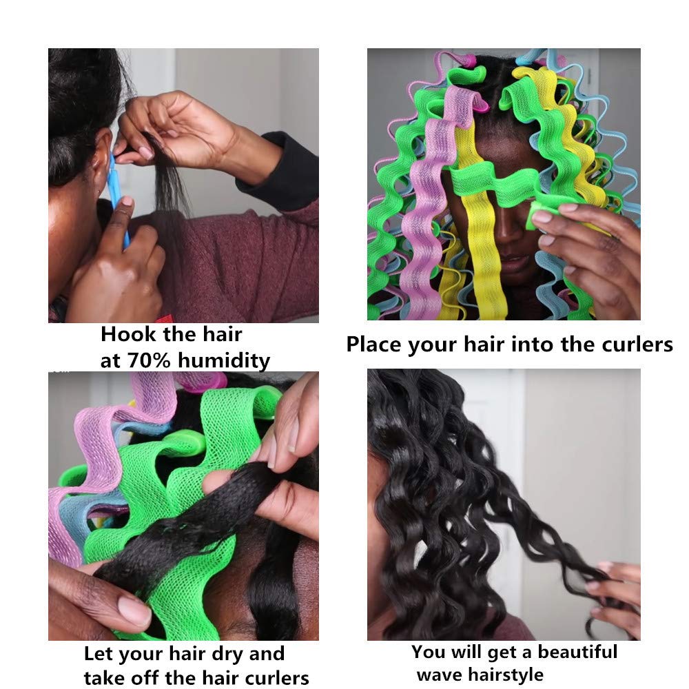 30 Pcs Wave Curls Formers Styling kit, Magic Water Ripple Hair Rollers, No Heat Hair Curlers Spiral Curls Styling Tools With 2 Pcs Styling Hooks, For Most Women Girls Hairstyles (30cm/11.8inch)… : Beauty