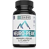 Zhou Neuro-Peak - Brain Supplements for Memory and Focus, Nootropic for Men & Women, Brain Support Pill for Adults, Brain Vitamins - 30 Veggie Capsules (Pack of 1)
