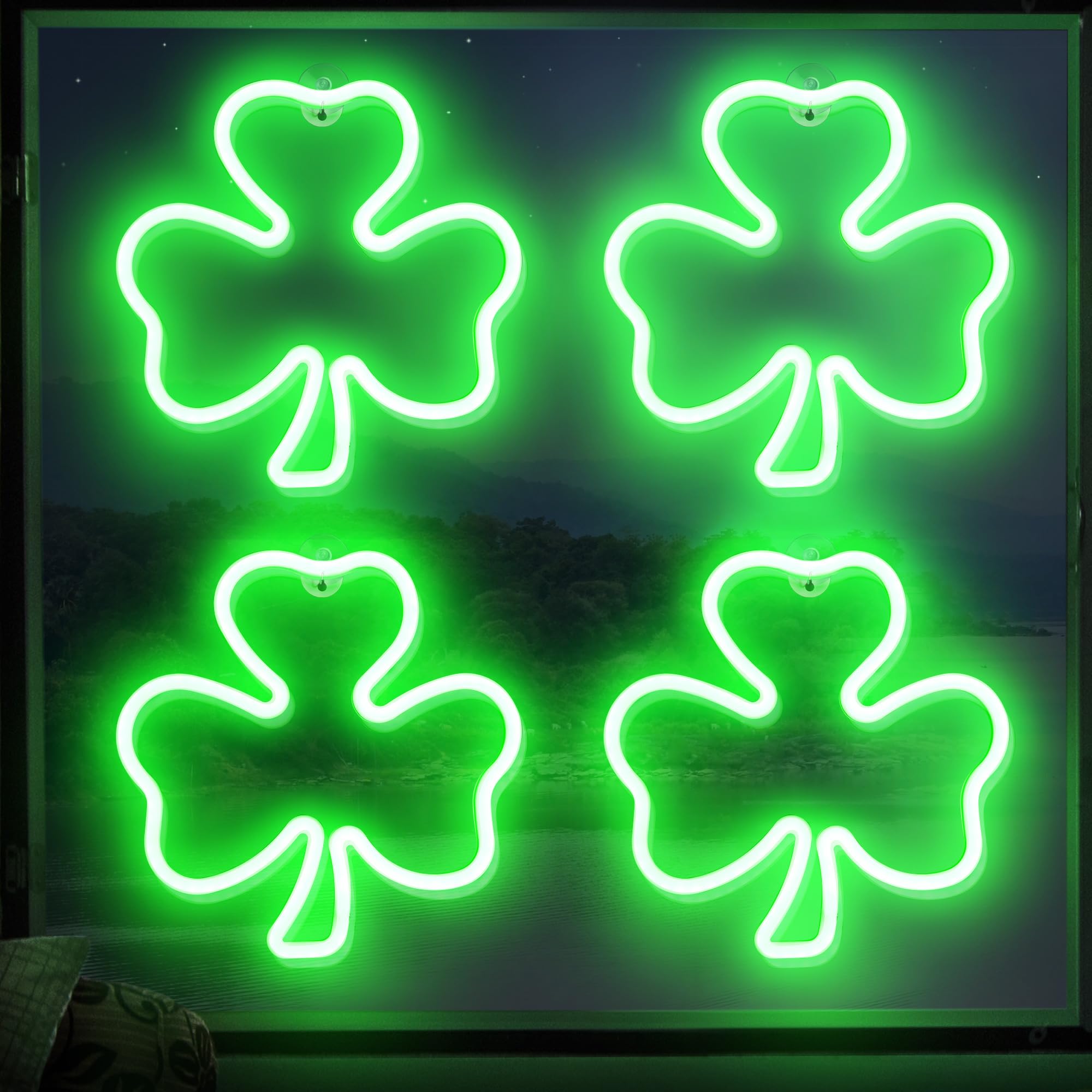 Photo 1 of Enhon 4 Pack 11.5 Inch St Patricks Day Decoration Lights, LED Clover Window Lights USB Green Irish Shamrock Neon Tube Signs for Window Wall Bedroom Indoor Outdoor in St Patricks Day Birthday