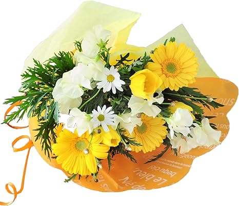 Amazon 花由 選べる3色 チューリップ5本のおめでとうブーケ 花束 イエロー系 マケプレプライム便 3月25日までのお届け 花束 オンライン通販