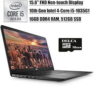 Dell Inspiron 15 3000 3593 Premium 2020 Business Laptop, 15.6" FHD 1080p Non-touch Display, 10th Gen Intel Quad-Core i5-1035G1 (>i7-7500U), 16GB DDR4 512GB SSD, USB-C Win 10 + Delca 16GB Micro SD Card