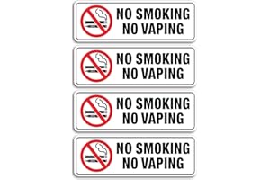 FAITTOO No Smoking No Vaping Sign, (4 Pack) 9 X 3 Inch, Self-Adhesive, Use for Home Office/Business, Easy to Apply, Black Big Letters on White Plate