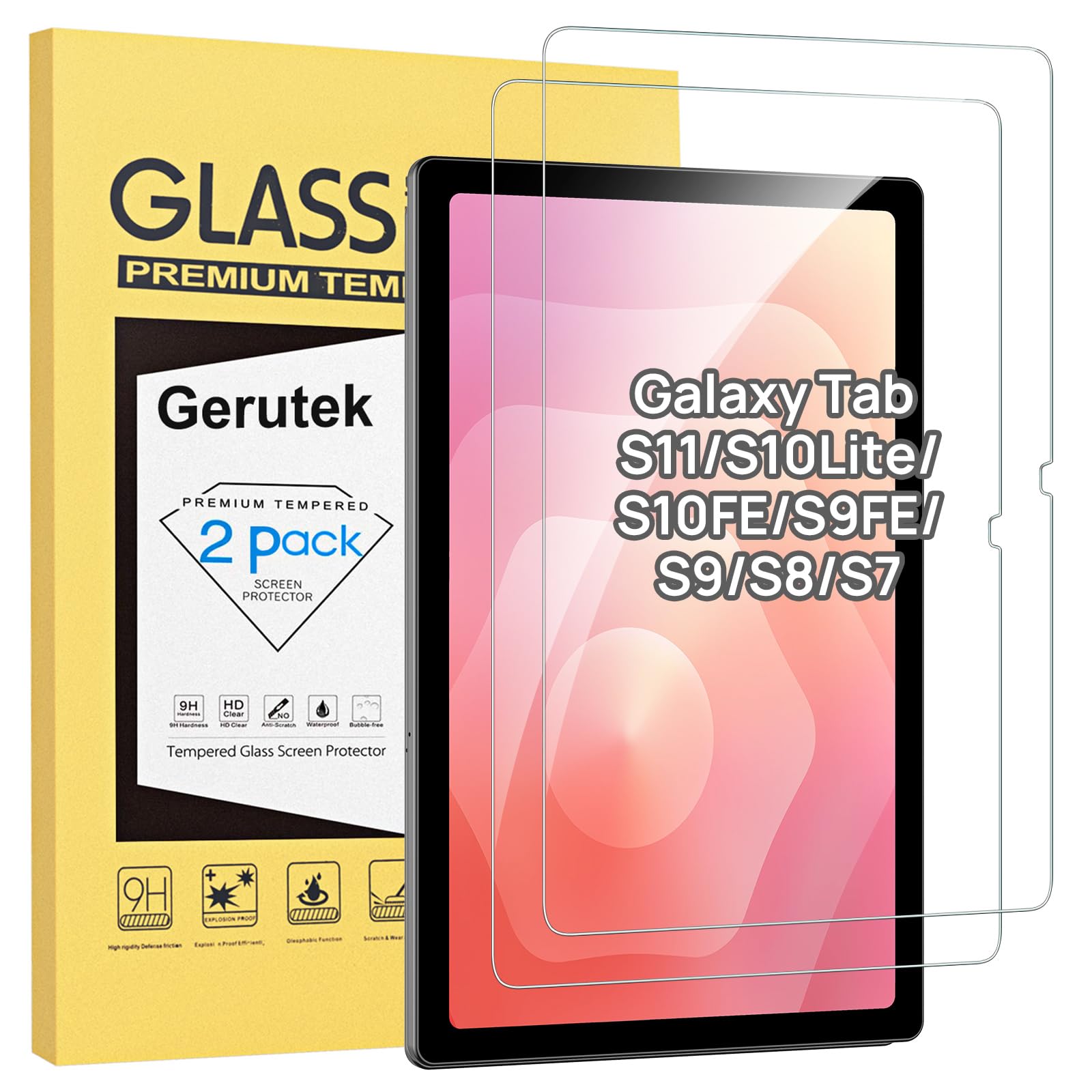 Gerutek Screen Protector for Samsung Galaxy Tab S11/S10 Lite/S10 FE, Galaxy Tab S9 FE/Tab S9/ S8/S7 Ultra Clear, Anti Scratch Tempered Glass Screen Film Guard
