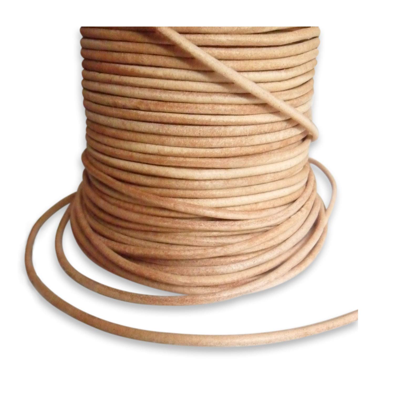 Auroris - 25 m roll of leather cord round - diameter 3 mm - natural (undyed)