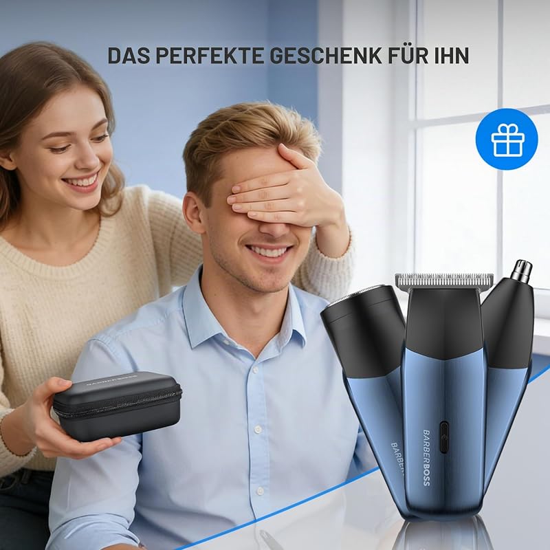 3-in-1 Reiseschneider für Männer, Bart- & Haarschneider, Nasen- & Ohrentrimmer, Mini Elektrorasierer Herren, Dual-Speed Trimmer Set (Metallic Navy)