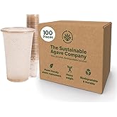Sustainable Agave Co - Sweet Agave Fiber Cups - 12 Ounce - 100 Count - Plant-Based, Made With Upcycled Materials - Clear