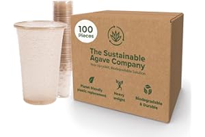 THE SUSTAINABLE AGAVE COMPANY Sustainable Agave Co - Sweet Agave Fiber Cups - 12 Ounce - 100 Count - Plant-Based, Made With Upcycled Materials - Clear