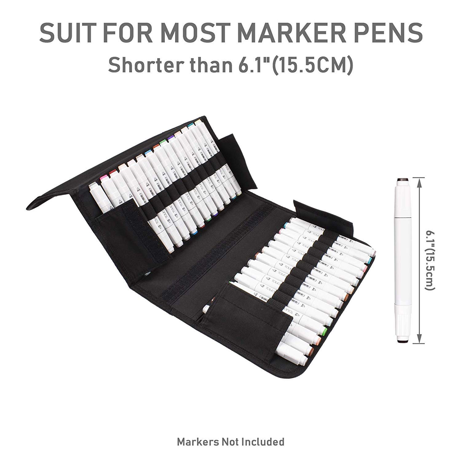 80 Slots Marker Pen Case, Large Capacity Folding, Extendable Foldable Hook, Marker Carrying Bag, Art Markers Pen Storage Durable Sketch Tools Organizer for Permanent Paint Marker (Black)