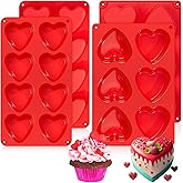 Teenyyou 4 Pcs Heart Shaped Silicone Mold for Baking Chocolate Jelly Pudding Valentine Cupcake Pans 8 Grid 6 Grid Silicone Molds for Brownie Cupcake Cookies Candy Ice Cube Soap