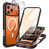 seacosmo for iPhone 17 Pro Case, Full Body Bumper with Built-in 9H Tempered Glass Screen and Camera Lens Protector, Compatible with MagSafe, Shockproof 17 Pro Phone Case, 6.3", Black