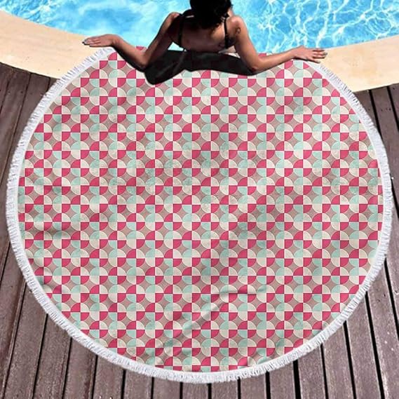 prunushome Luxury Thick Round Beach Towel Geometric