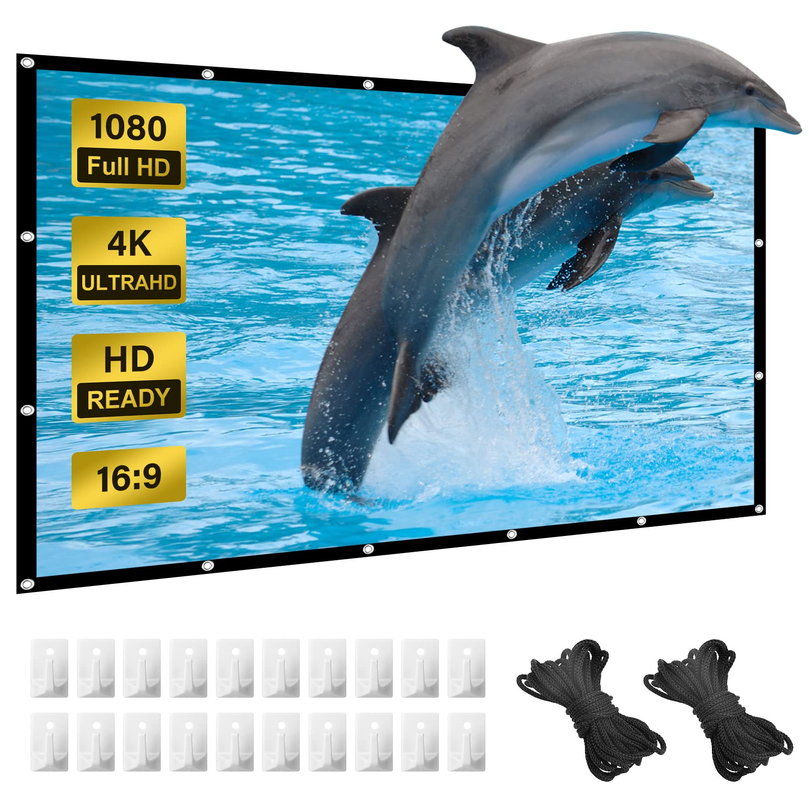 Projector Screen 120 Inch, 16:9 4K HD High Contrast Portable Movie Screen, Foldable Anti-Crease Outdoor Projector screen Support Double-Sided Projection for Home Theater, Open-Air Cinema, Camping