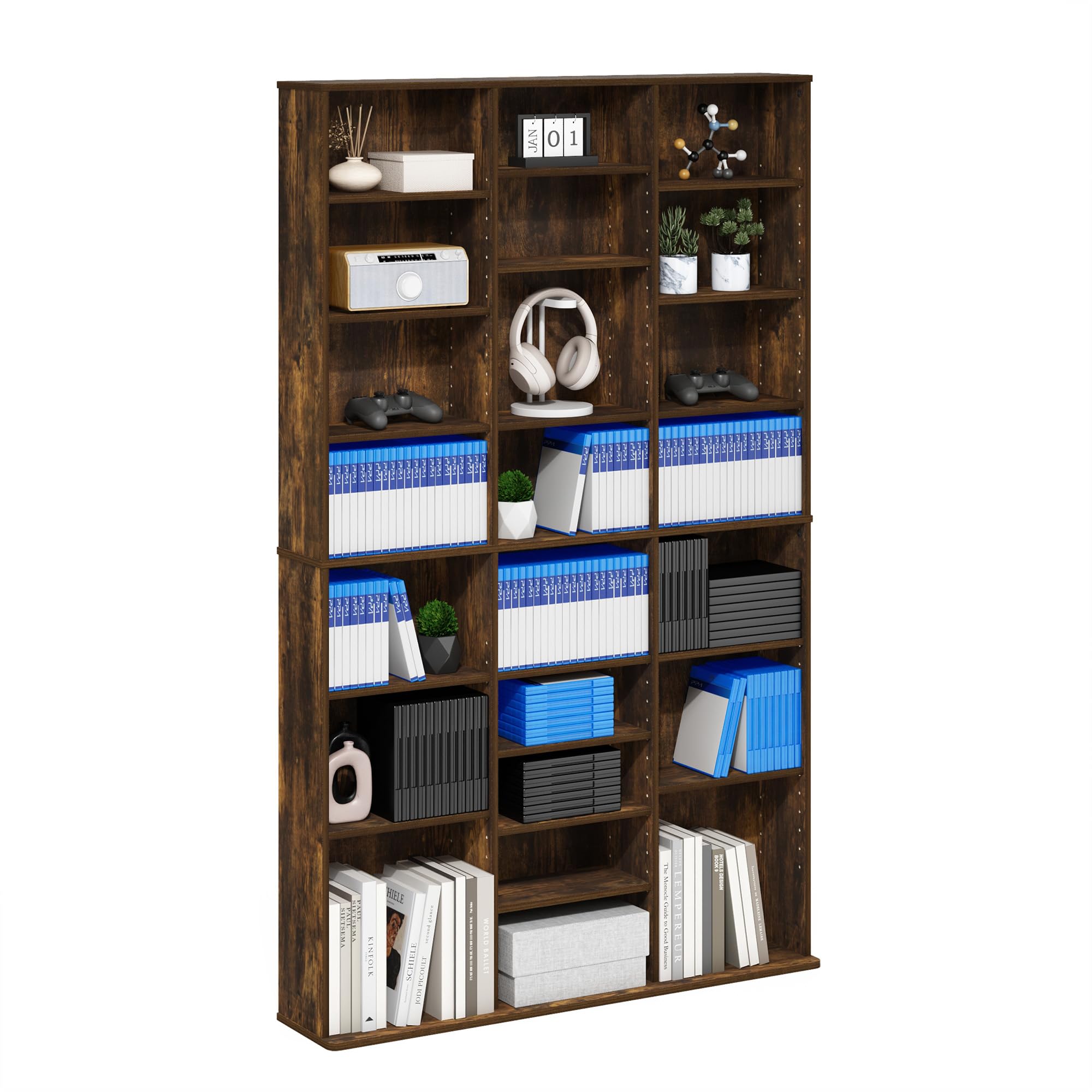 Photo 1 of Furinno Jaya DVD Shelf, 24-Shelf Wide CD Rack, Media Shelf with Adjustable Shelves, 8 x 3 DVD Storage Cabinets for CD Blueray Game Disc, Easy Assembly, for Living Room, Home Office, Amber Pine