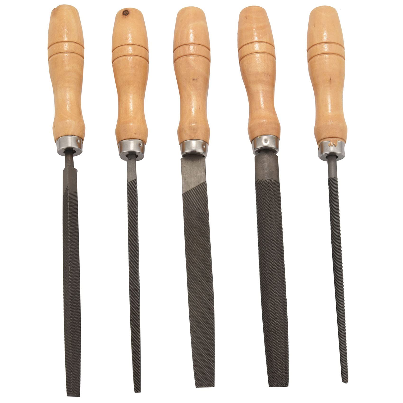Hausdec High Carbon Steel File Set with Wooden Handles Rasp File for Wood, Metal, Plastic, 5 Pieces (Steel File)