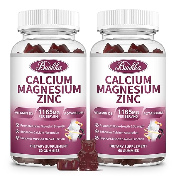 CALCIUM MAGNESIUM ZINC GUMMIES WITH MAGNESIUM GLYCINATE 200MG, POTASSIUM, D3, SEA MOSS, CALM MOOD & SLEEP SUPPORT- KIDS & ADULTS 2 PACK