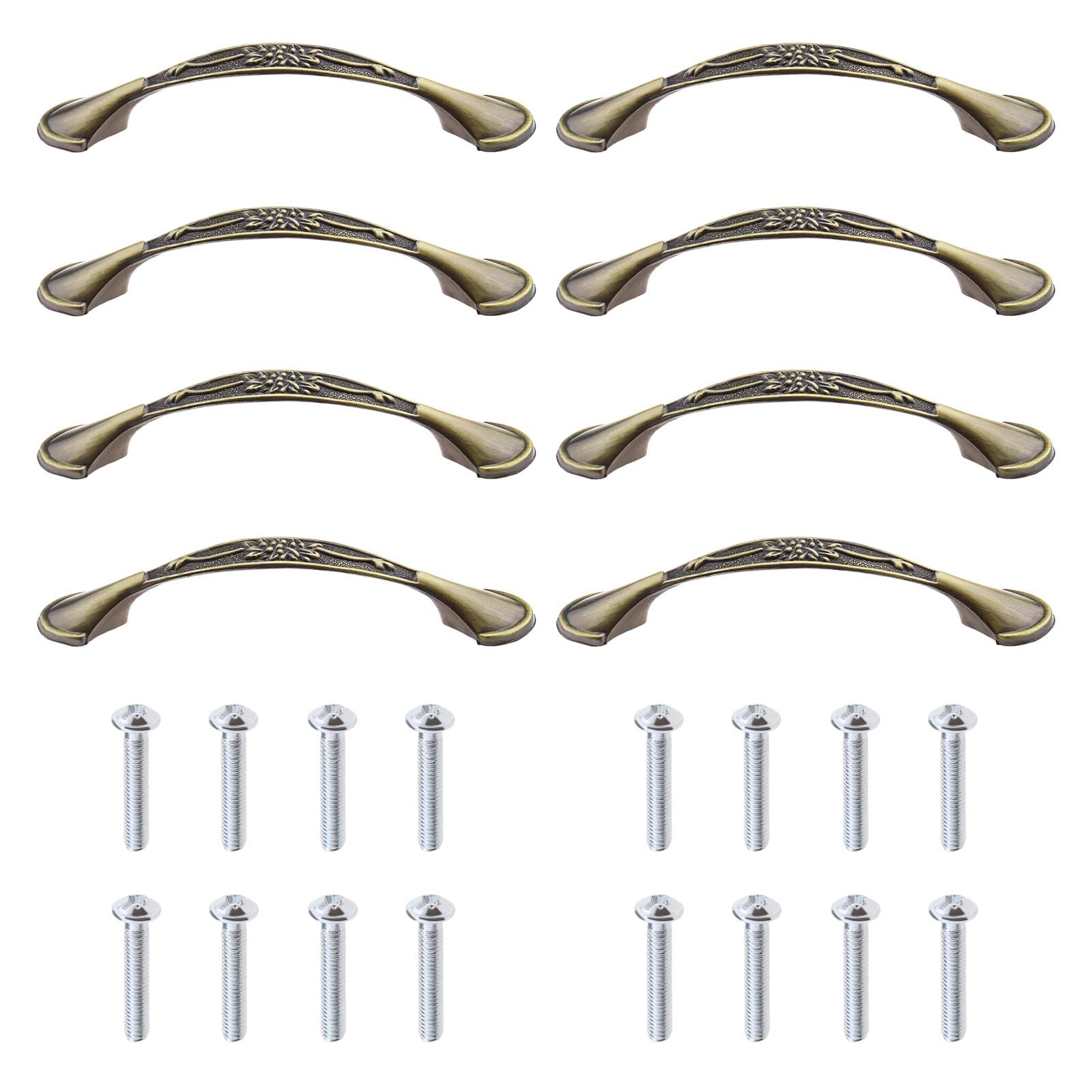 8Pcs Vintage Cabinet Drawer Handles Retro Cabinet Handles Zinc Alloy Pull Handles with 16 Screws for Wardrobe Bookcase Nightstand Furniture 128mm Bronze