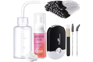 AREMOD Eyelash Cleanser for Extensions, Lash Shampoo Kit with Lash Fan, 60ml Lash Shampoo,Cleaning Brush and Wash Bottle for Lash Bath(Black)