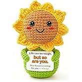 Krinisou Thinking of You Encouragement Gift for Women – Crochet Sunflower “Life Can Be Tough, But So are You”, Uplifting Emotional Comfort & Cheer-Up Support Gift for Friend or Coworker