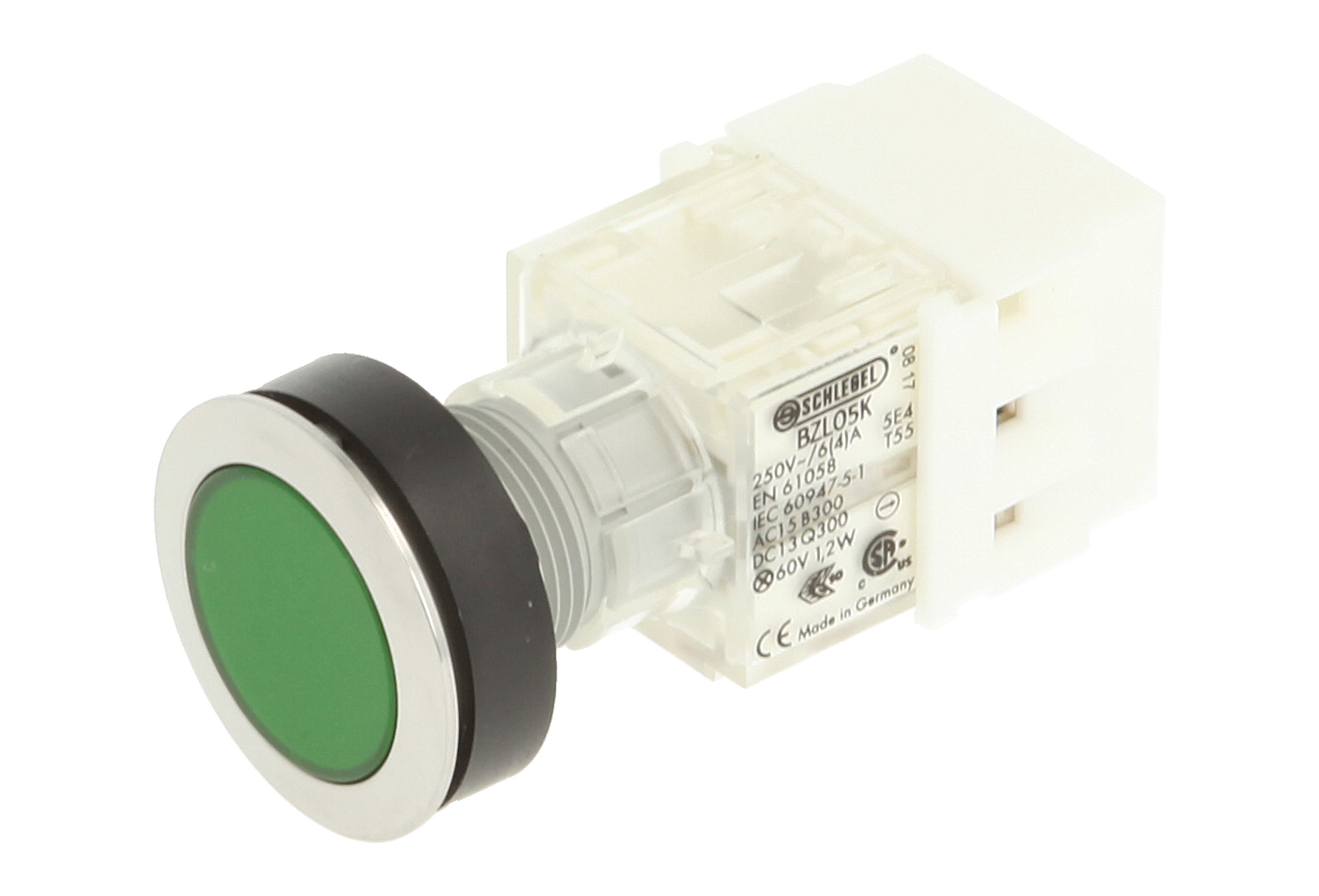 Club 23.000.489 Push Button Stainless Steel – Switch Cap, Illuminated Momentary Contact Master 1 N & Screw Connection, 24 V LED, Green