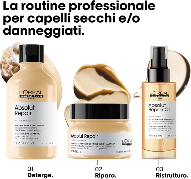 L'Oréal Professionnel Reparierendes Haarshampoo für strapaziertes und trockenes Haar, Mit Quinoa, Serie Expert, Absolut Repair Shampoo, 300 ml